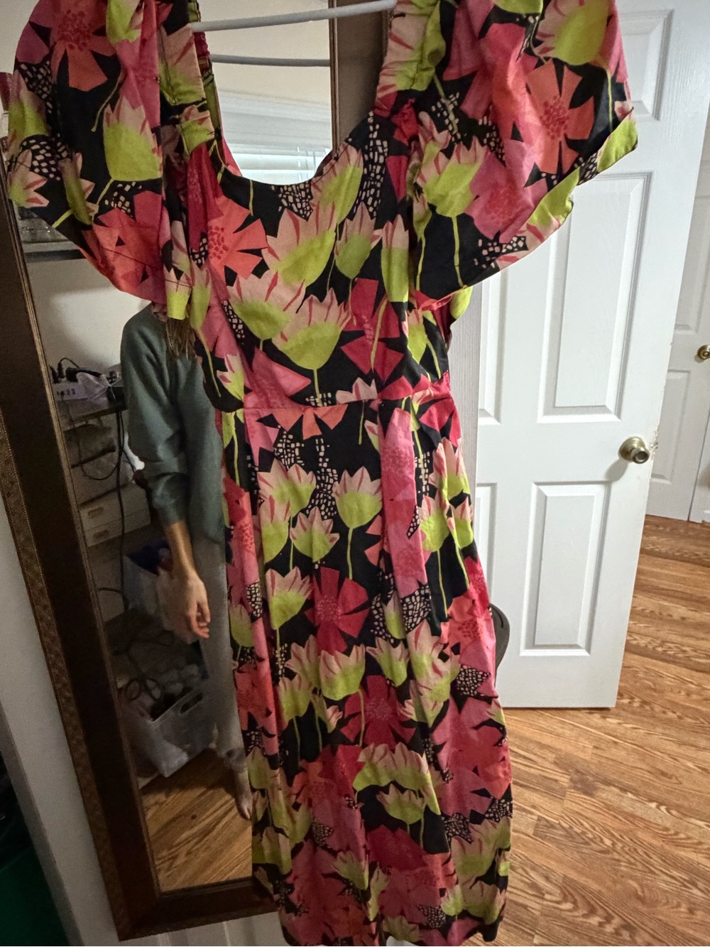 Tyler Boe Back Tie Dress Dress with Pink & Lime Floral Print